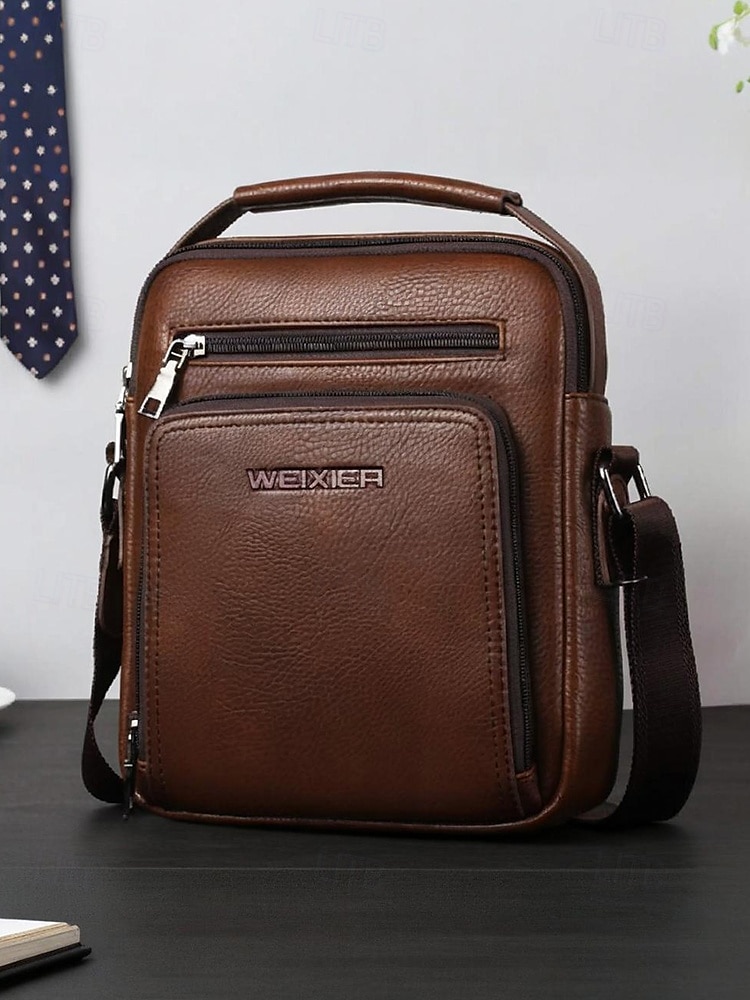 Borsa a tracolla da uomo in similpelle marrone e nera con più scomparti con cerniera per viaggi di lavoro e uso quotidiano in ufficio del 2025 a $24.99 –P3