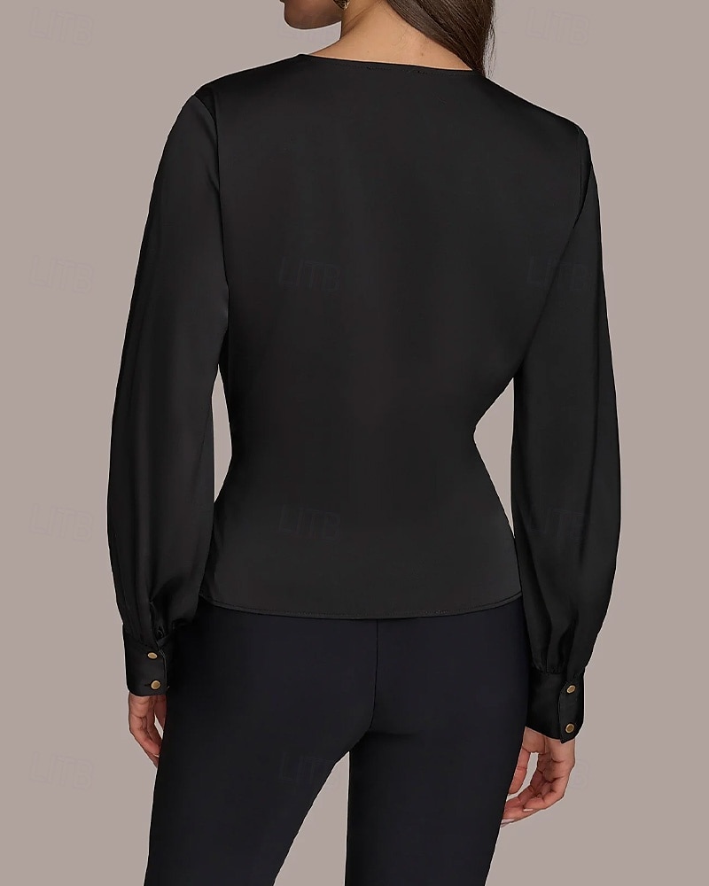 Two Piece Jumpsuit / Pantsuit Pantsuit Mother of the Bride Pantsuit Elegant Vintage Simple V Neck Ankle Length Satin Top Stretch Crepe Pants V Long Sleeve with Bow(s) Ruched 2025 - $130.99 –P3