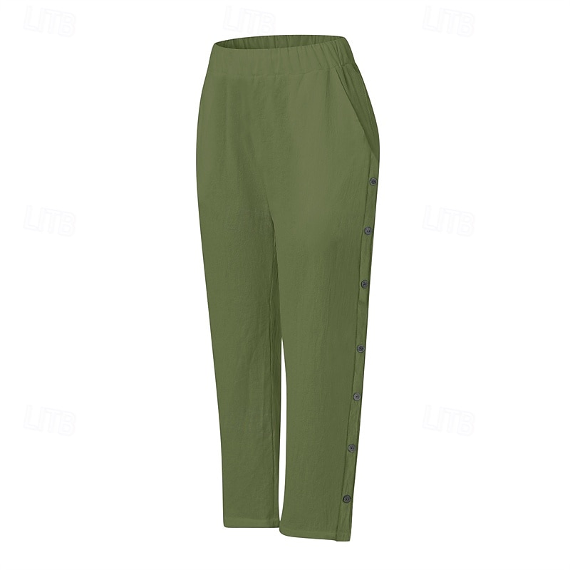 Damen Hose aus Baumwollleinen Abgeschnittene Hose Mode Lässig Knöchellang Mittlere Taille Einfach Elastischer Bund Atmungsaktiv Bequem Straße Alltagskleidung Ausgehen Schwarz Weiß Marineblau 2025 - $25.99 –P10