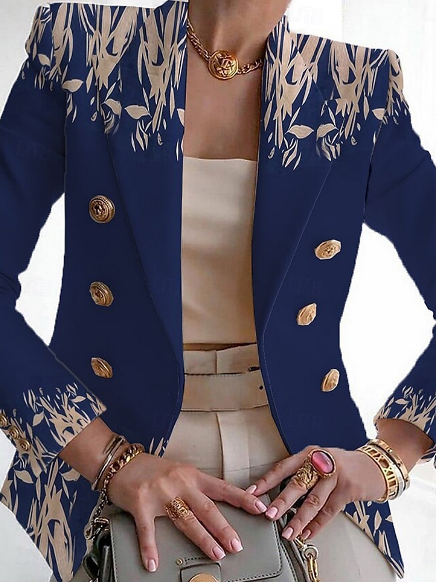 Femmes Blazer Respirant Confortable Imprimé Mode Occasionnel Fleuri Formel Travail Bureau / Carrière Double Boutonnage Régulier Col Rabattu Coupe régulière manche longue Vêtements d'extérieur Noir de 2025 ? $34.99 –P4