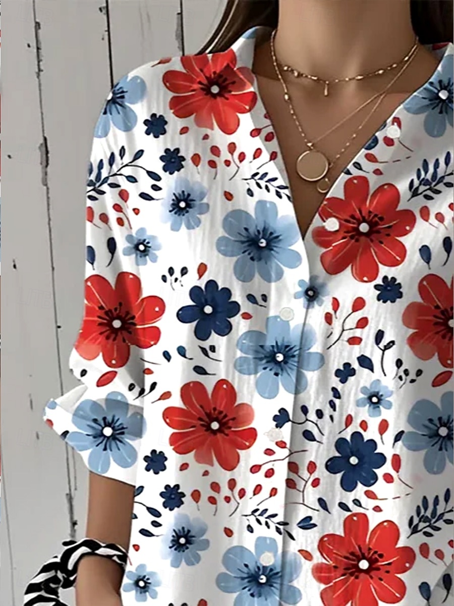 Womens Hemd Leinenähnlich Atmungsaktiv Leicht Button-Down Tunika Hemdkragen Lange Ärmel Blumengrafik Vintage Tropical Täglich Reguläre Tops Arbeit Täglicher Feiertagsdruck Rot Blau Grün Frühling 2026 - $36.99 –P2