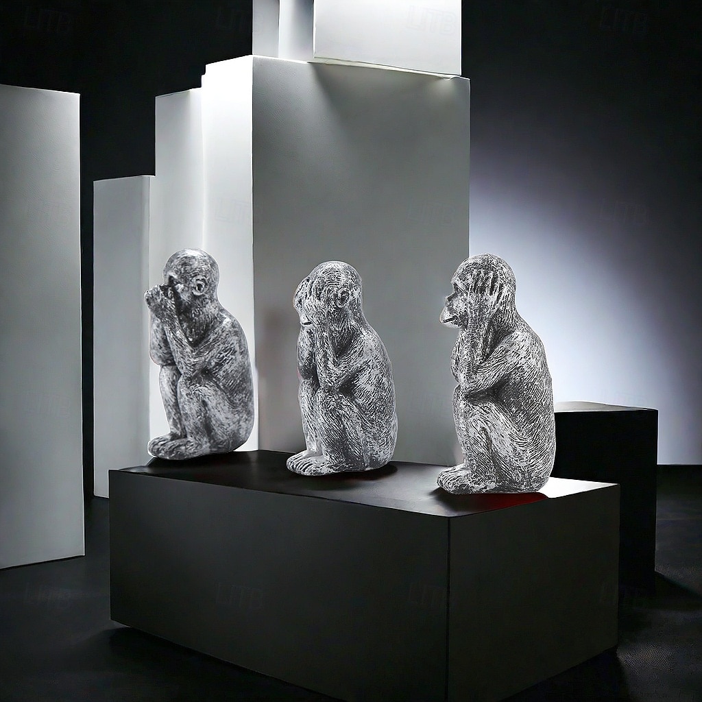 Tři figurky moudrých opic, které nevidí zlo, neslyší zlo, nemluví zlo, jsou pryskyřičnými dekoracemi na stůl do domácnosti, kanceláře a na police. 2026 - $14.49 –P3