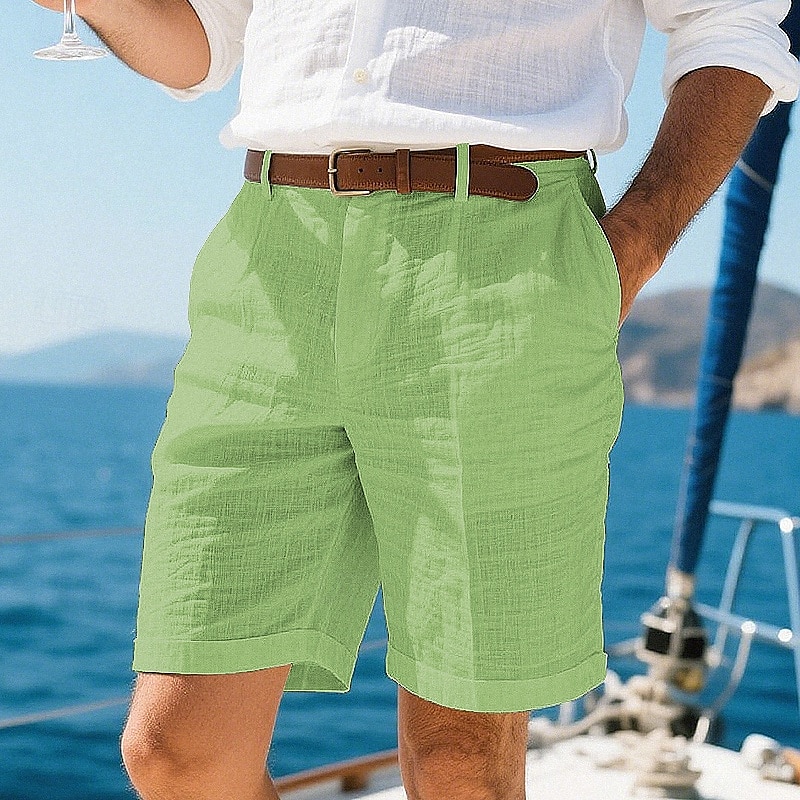 Herr Shorts Linne Shorts Sommarshorts Beach Shorts Ficka Knappar Slät Komfort Andningsfunktion Kort Semester Helgdag Strand Hawaiisk Boho Svart Vit 2025 - $21.99 –P7