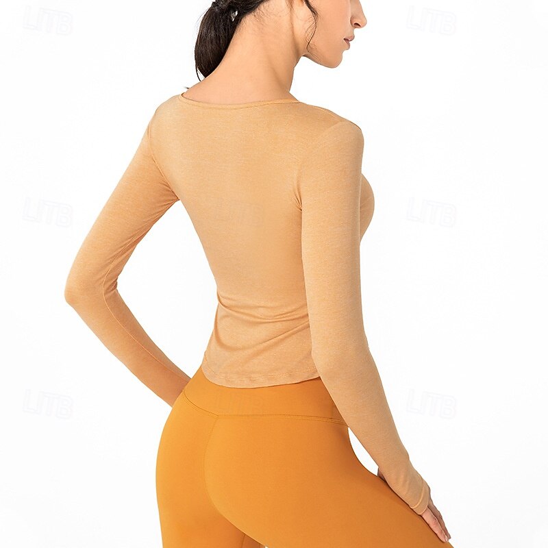 Women's Sports shirts V-neckline Skin Friendly Softness Breathable Wrinkles Long Sleeve Sports Solid Color Top For Pilates Zumba Running Activewear 2025 - $13.99 –P7