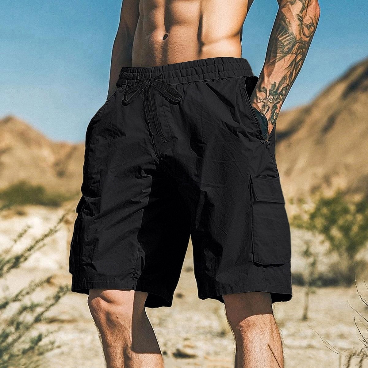 Homens Bermuda Cargo Calção Shorts de verão Bermudas Shorts de praia Com Cordão Bolso multi Perna reta Tecido Respirável Pavio Humido Comprimento do joelho Ao ar livre Casual Diário Férias Moda de 2025 por $25.99 –P8