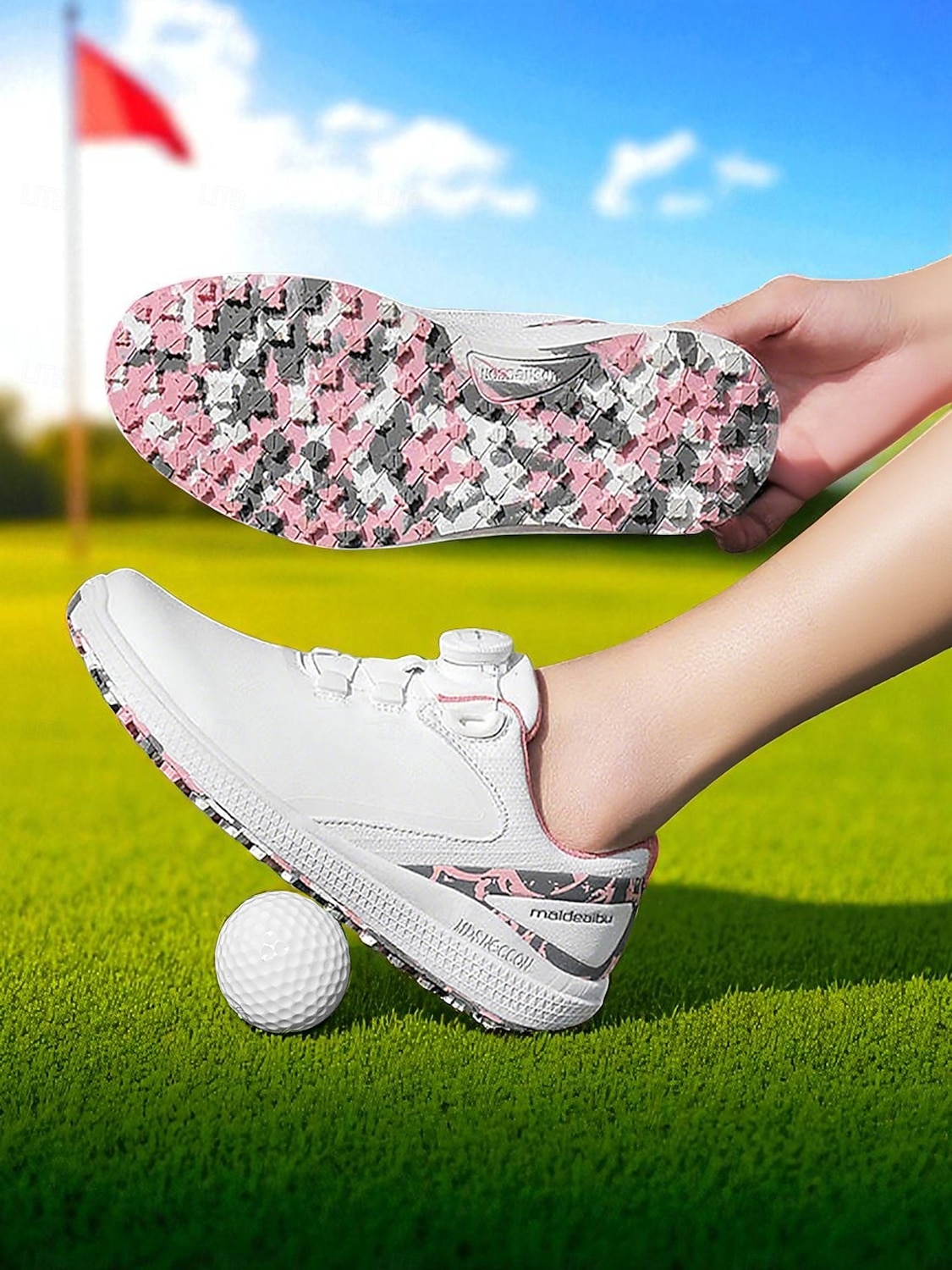 Zapatos de golf ligeros para mujer: zapatillas deportivas modernas con detalles en rosa para la práctica diaria del golf y actividades al aire libre en verano. 2025 - $69.99 –P5