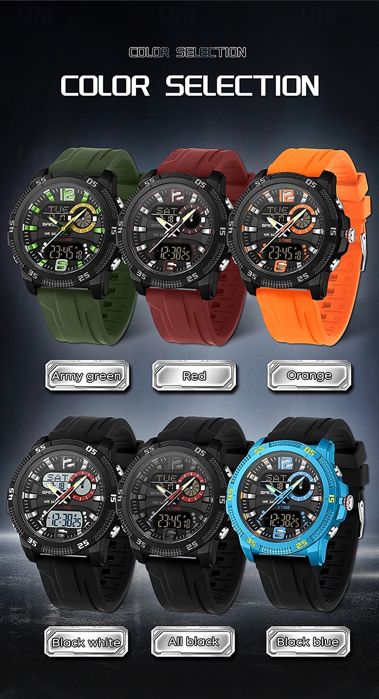 SANDA 3372 Dual Display Men's Watch Chronograph Alarm Clock Sport Multi functional Waterproof LED Electronic Watches 2025 - $26.99 –P8