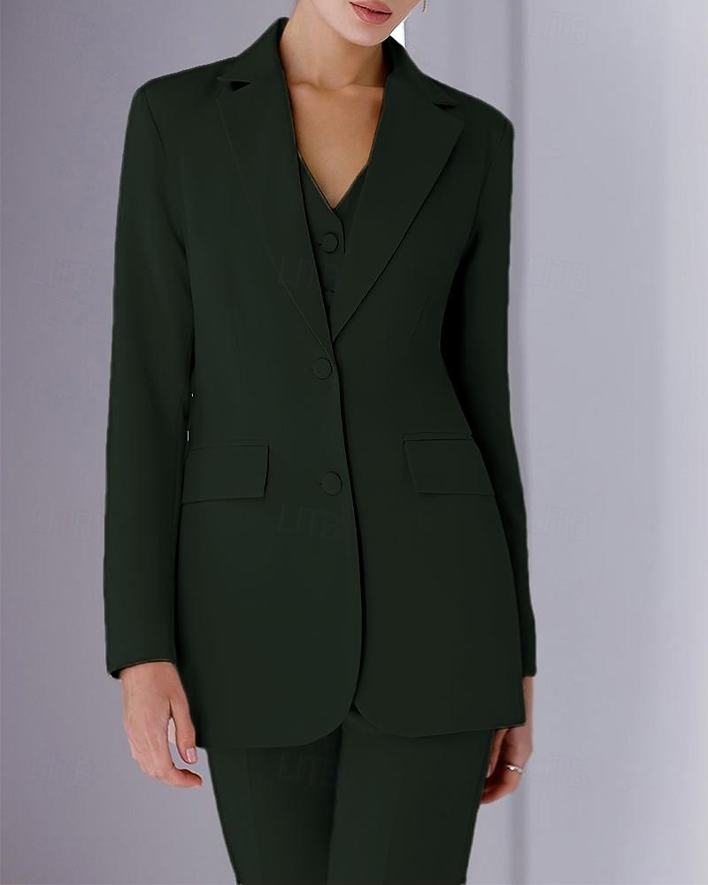 Jumpsuit / Pantsuit 3 Piece Pantsuit Mother of the Bride Tailored Jacket Blazer Elegant Vintage Simple Lapel Floor Length Crepe Stretch Fabric Long Sleeve with Buttons 2025 - $165.99 –P9