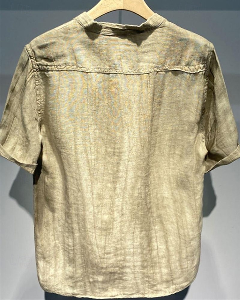 Per uomo Camicia Camicia di lino Camicia popover Camicia casual Camicia di cotone Semplice Vacanza Streetwear Giallo Chiaro Bianco Manica Corta Colletto alla coreana Estate Abbigliamento del 2025 a $29.99 –P2