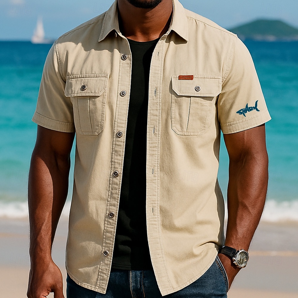 Per uomo Squalo Stampa Lettere Camicia da lavoro Camicia Western Camicia cargo Manica Corta Casual Pantaloni Tattici Sport all'Aperto Uscire Estate Primavera Collo ripiegato Grafico Camicie di cotone del 2026 a $27.99 –P1