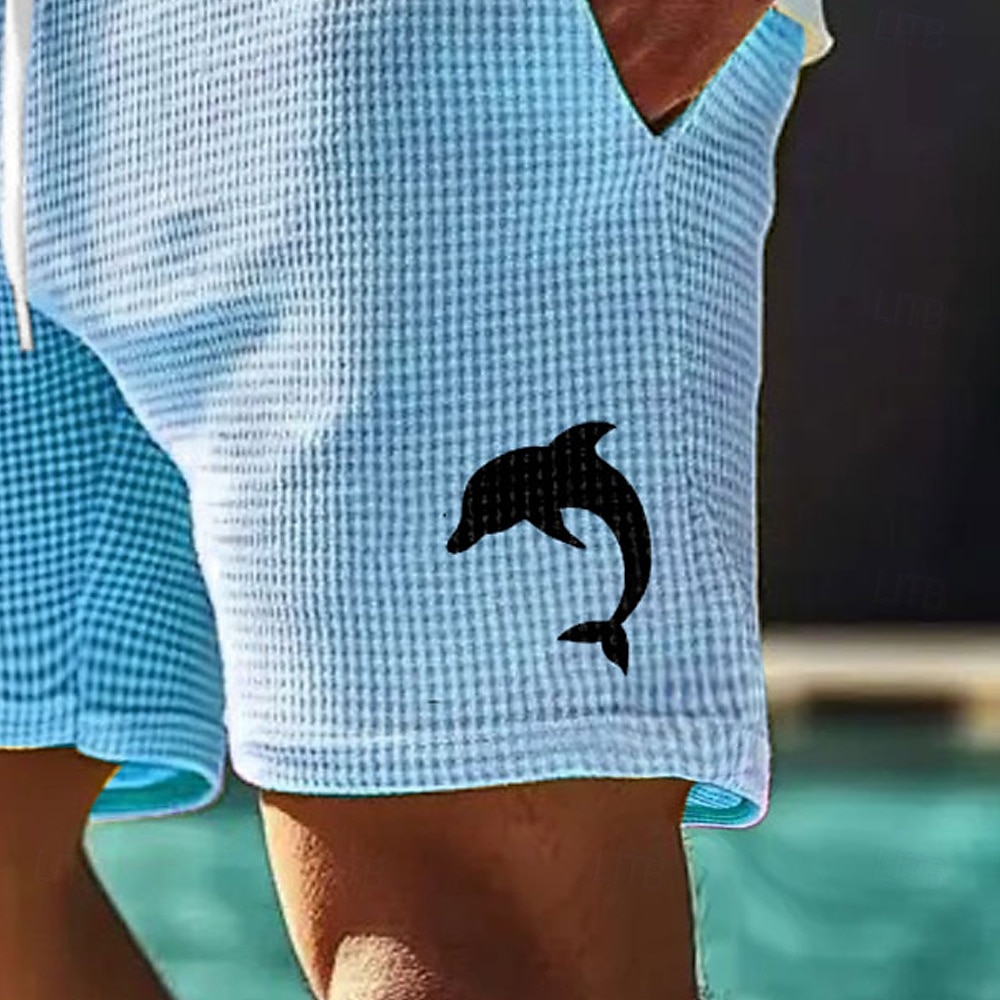 Herren Delfin Meeresbewohner Waffel-Shorts Sweat-Shorts Freizeitshorts Mittlere Taille Modisch lässig Urlaub Joggen Trainieren Elastischer Kordelzug in der Taille Shorts mit Taschen Designer 2025 - $21.99 –P7