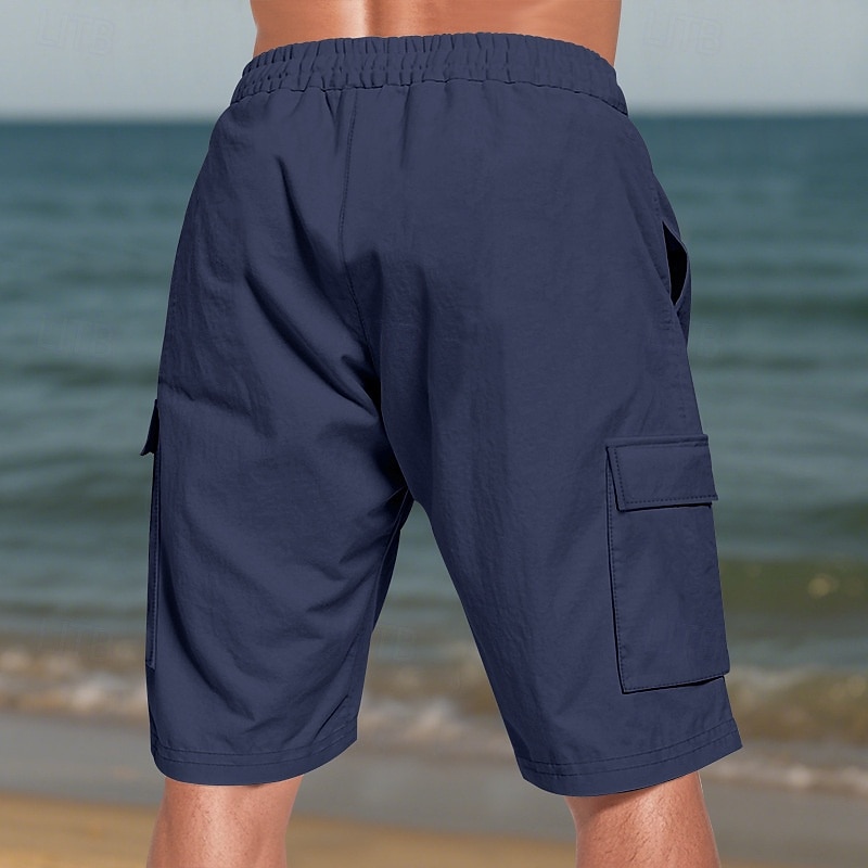 Homens Shorts de algodão e linho Bermuda Cargo Calção Shorts de verão Com Cordão Cintura elástica Bolso multi Tecido Conforto Vestível Comprimento do joelho Ao ar livre Esporte Diário Moda Casual de 2025 por $17.99 –P12