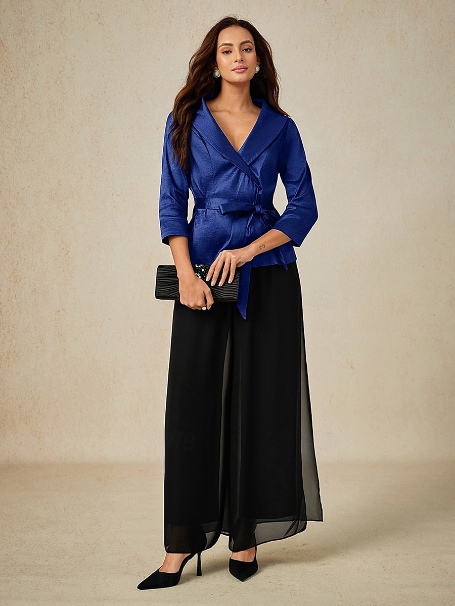 Pentru femei Bluză Topuri de seară Elegant Metalic Stilat Lungime Manșon 3/4 În V Topuri obișnuite Invitat la nunta Serată Semi formal cravata fata Bleumarin Primăvară, toamnă, iarnă, vară 2025 - $79.99 –P8