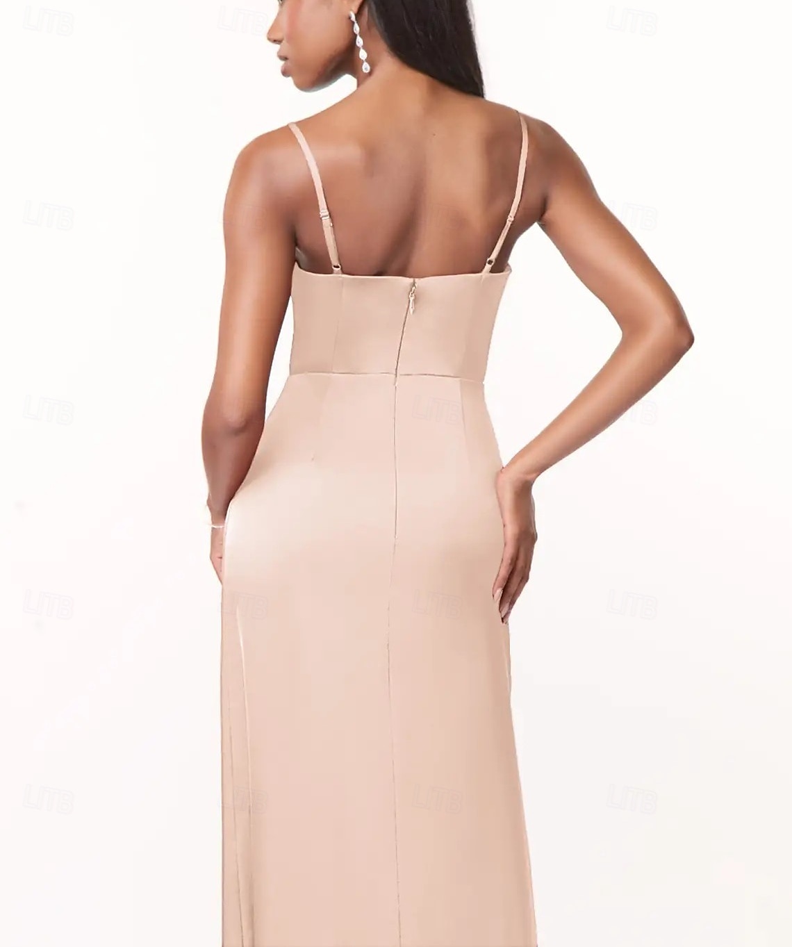 A-Line Bridesmaid Dress V Neck / Spaghetti Strap Sleeveless Elegant Floor Length Charmeuse with Split Front / Ruching 2025 - $152.99 –P5