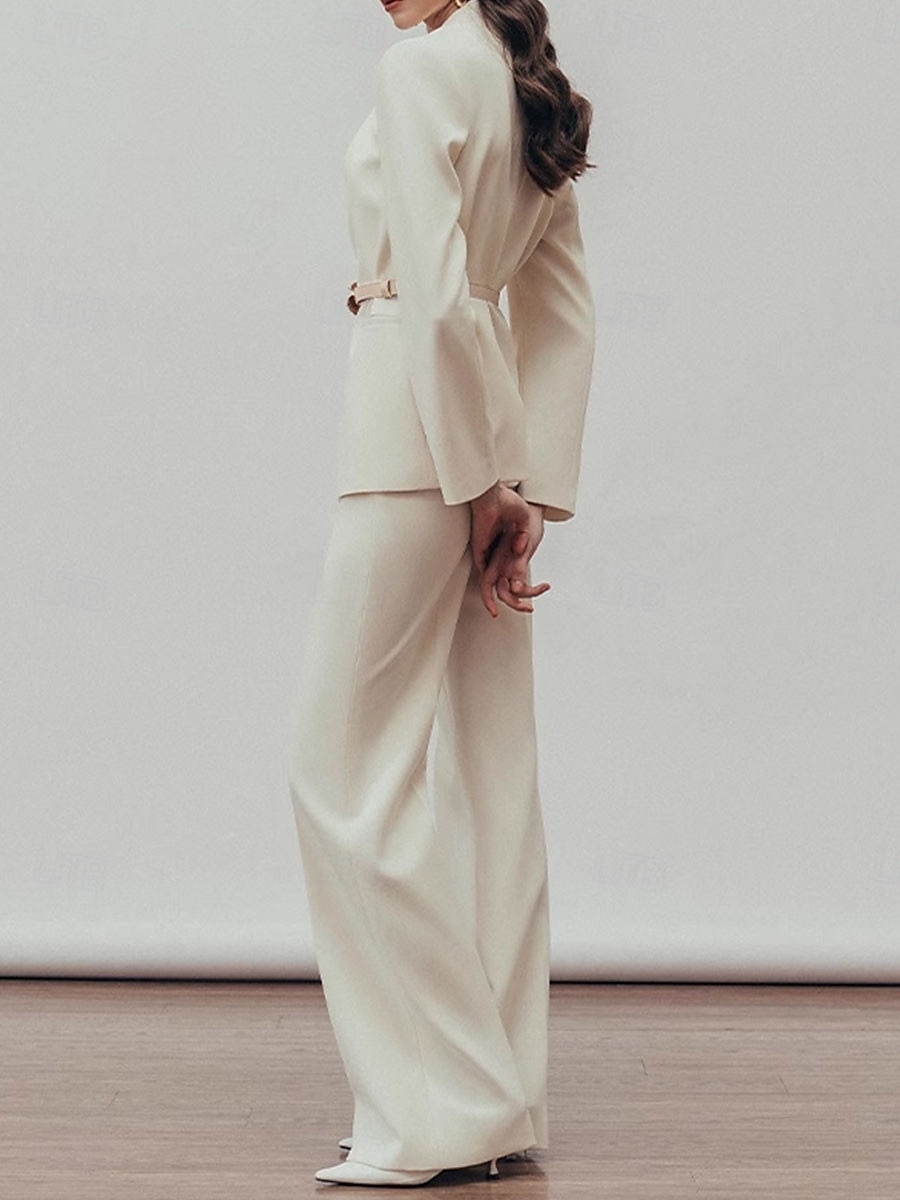 Tvådelad Byxdress Brudens Mor Kragefri Plisserad Blazer Set V-Nacke Långa Ärmar Golvlängd Byxor 2025 - $169.99 –P6