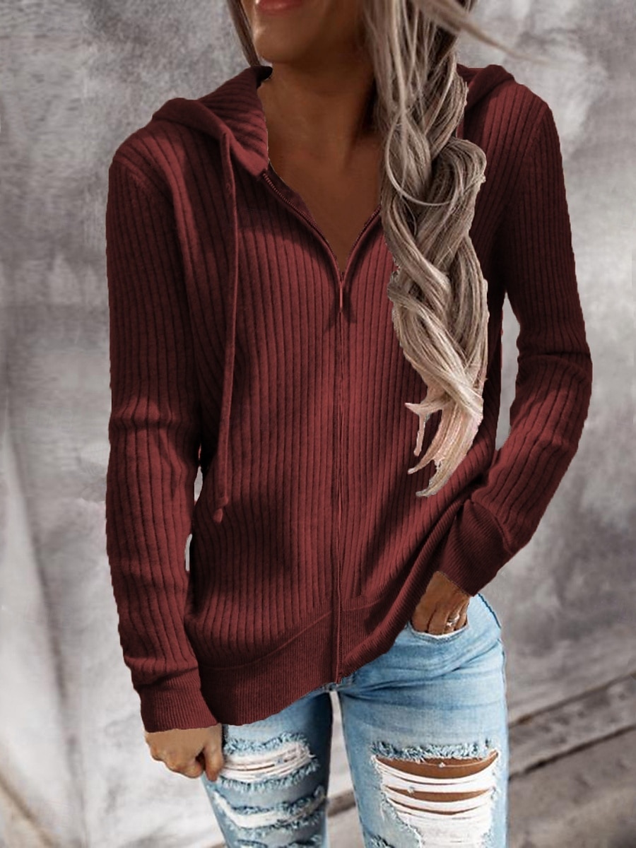 Per donna Felpa Cardigan Elegante Moda Streetwear Tinta unica Con Cappuccio Cerniera Lavorato a maglia Manica Lunga Top Regolari Maglia All'aperto Quotidiano Weekend Nero Bianco Autunno Inverno del 2025 a $8.99 –P4