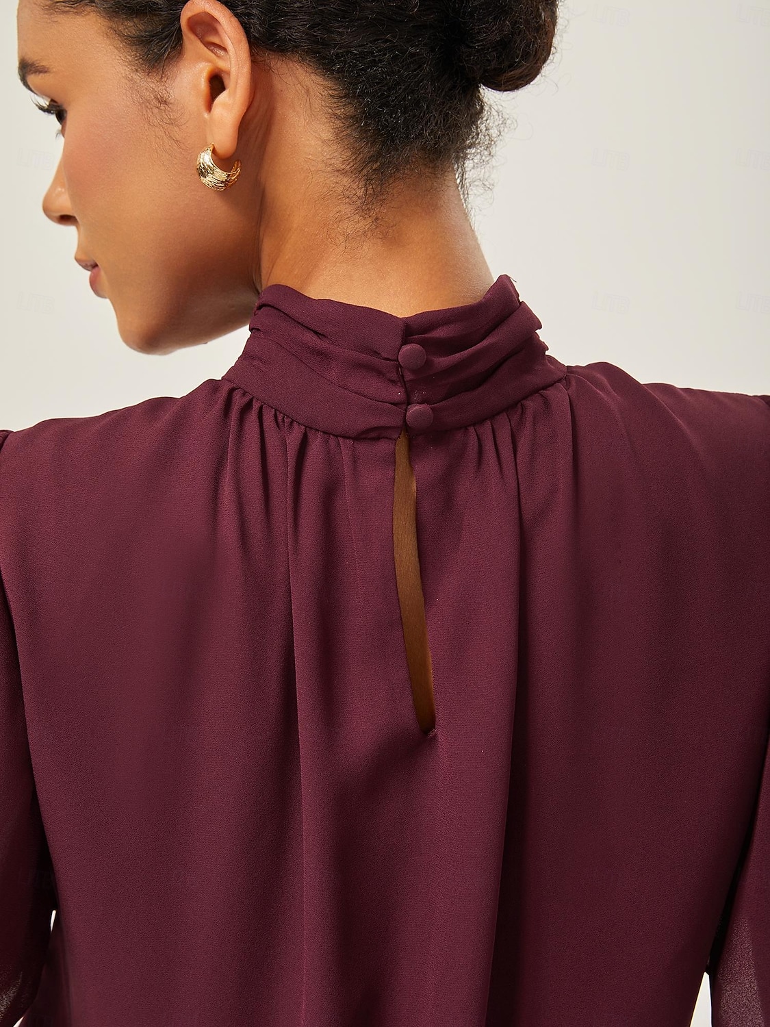elegante completo in chiffon arricciato con collo alto del 2025 a $84.99 –P4