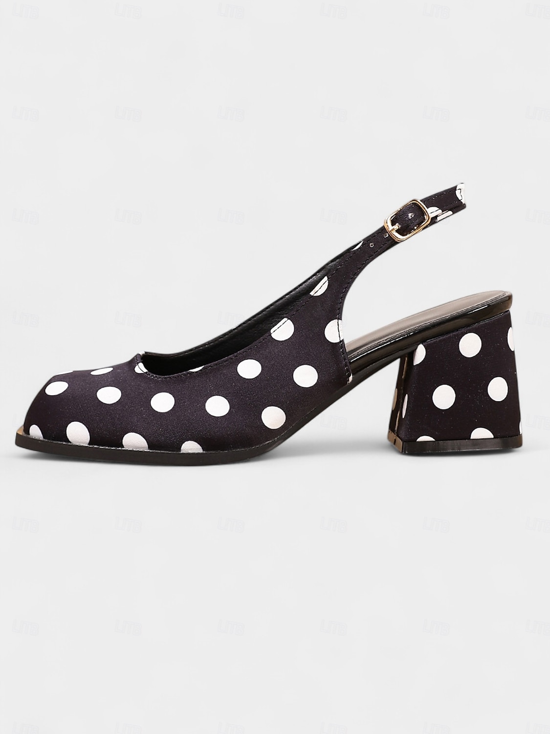 női fekete-fehér pöttyös, slingback blokk sarkú cipők – retró vintage stílusú elegáns cipők partikra, irodába és mindennapi viseletre 2025 - $42.99 –P3