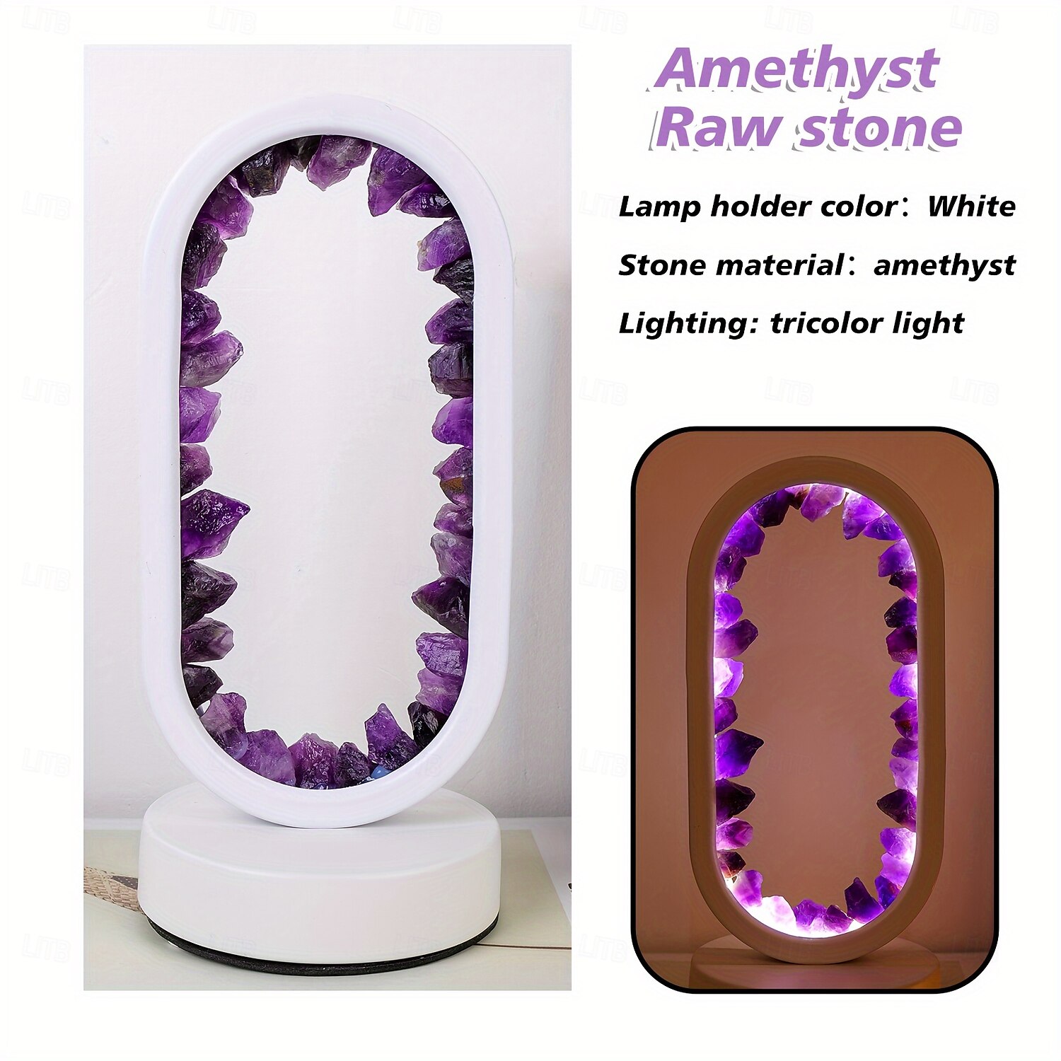 1 peça de luminária de cabeceira LED clássica com flores de quartzo e ametista natural, pedra bruta, cristal, luz noturna suave para quarto e mesa, alimentada por USB, modos multicoloridos, ideal para de 2025 por $58.99 –P7