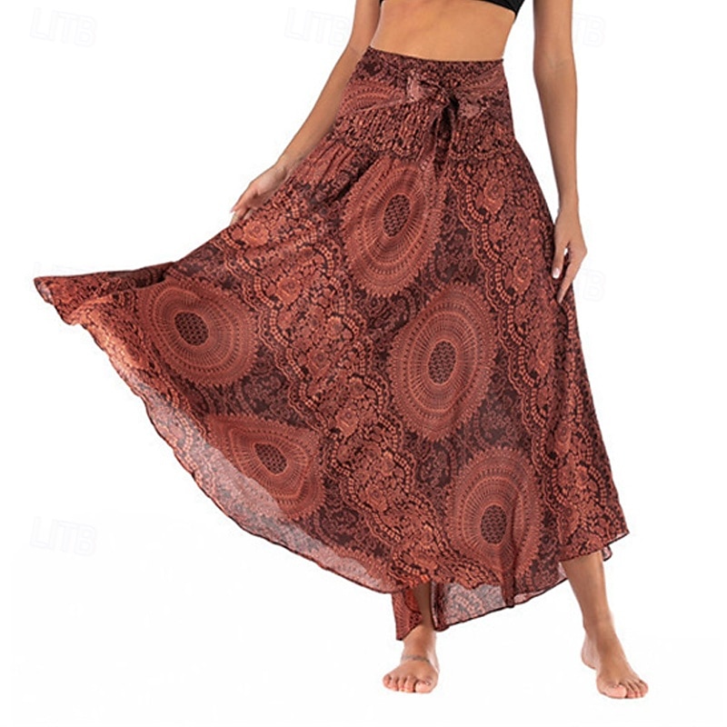 Pentru femei Fustă Linie A Leagăn Casual Boho Maxi Talie Înaltă Fuste Floral Imprimeu Micro-elastic Vacanță Concediu Negru Albastru piscină Portocaliu Verde Vară Poliester 2025 - $20.99 –P15