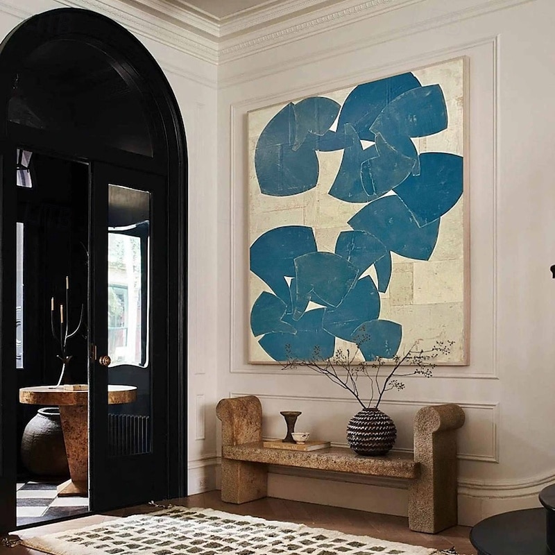 Handmade Oil Painting Canvas Wall Art Decoration Modern Abstract Blue-White Block for Home Decor Stretched Frame Hanging Painting/Rolled Frameless Unstretched Painting 2025 - $57.99 –P5