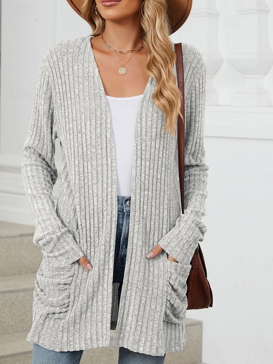 Femmes Pull Cardigan Élégant Mode Streetwear Couleur Unie Ouvert devant Avec Poches Tricoté manche longue Hauts Réguliers Tricoter Extérieur Quotidien Week-end Rose Claire Bleu Automne Hiver de 2025 ? $23.99 –P16