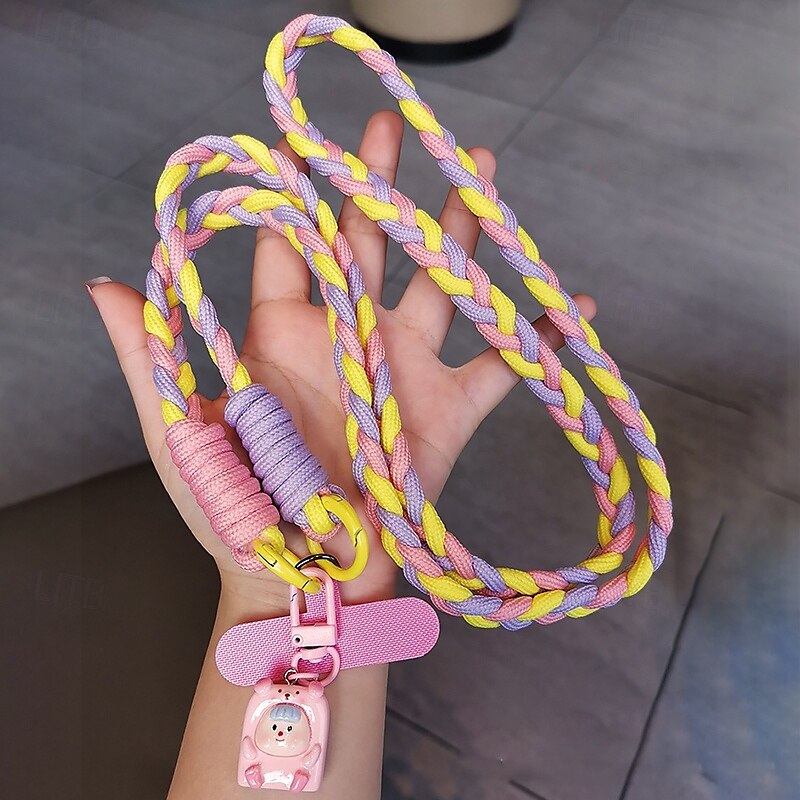 Nuova tracolla con tre fili a coda di cavallo, cordino per cellulare da donna, anti smarrimento, cordino robusto con ciondolo a forma di cartone animato, cordino lungo per cellulare. del 2025 a $10.99 –P7