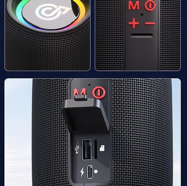 Bluetooth 5.3 IPX7 vattentät utomhushögtalare med ultrahögt basstereoljud, RGB-lampor, parkoppling av dubbla TWS-högtalare, stöd för USB-enhet/TF-kort 2025 - $27.99 –P3