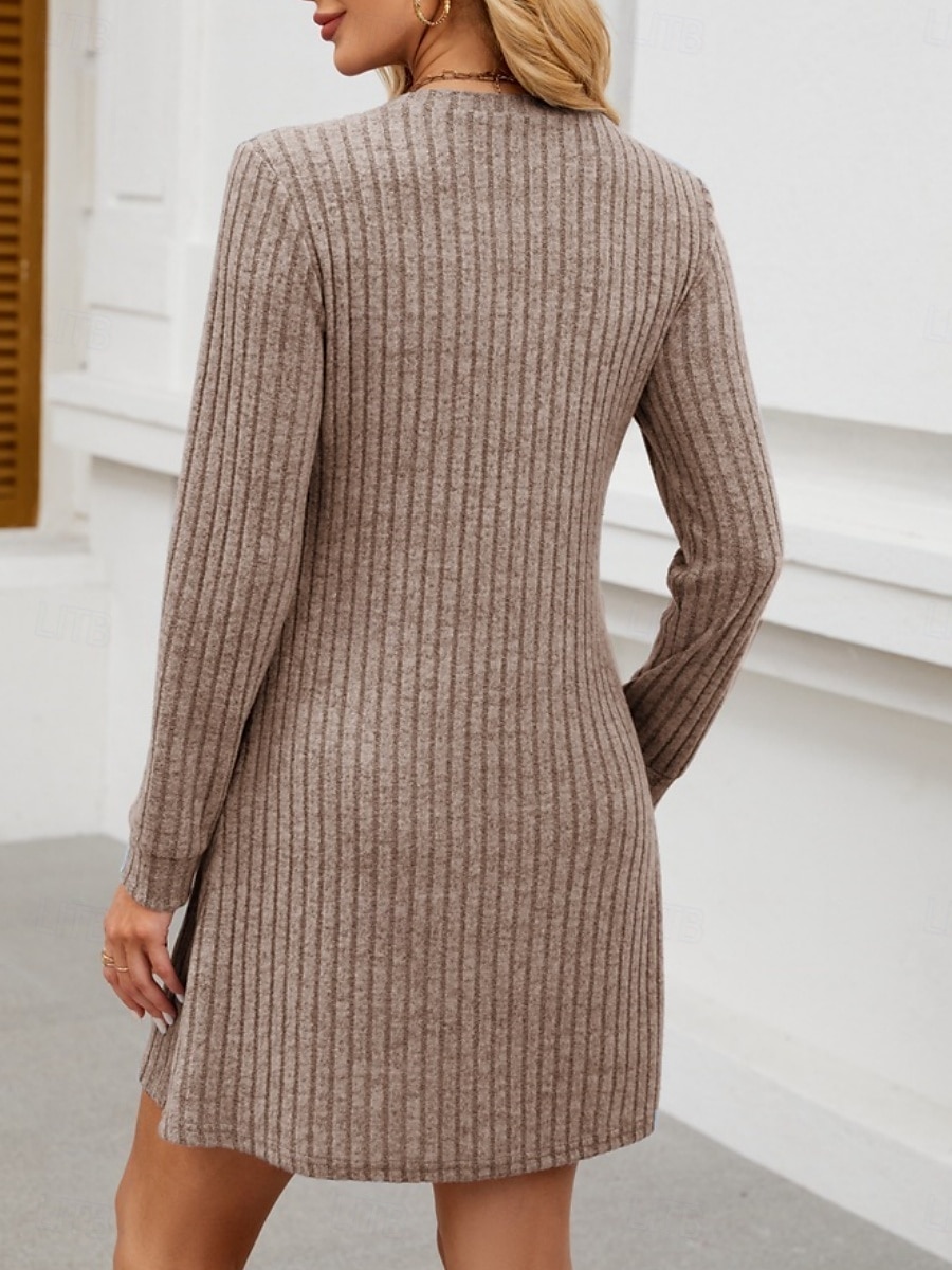 Women's Mini Dress A Line Dress Casual Daily Regular Fit Plain Long Sleeve V Neck Wine Light Brown Green Dark Gray Winter Autumn 2025 - $21.99 –P7