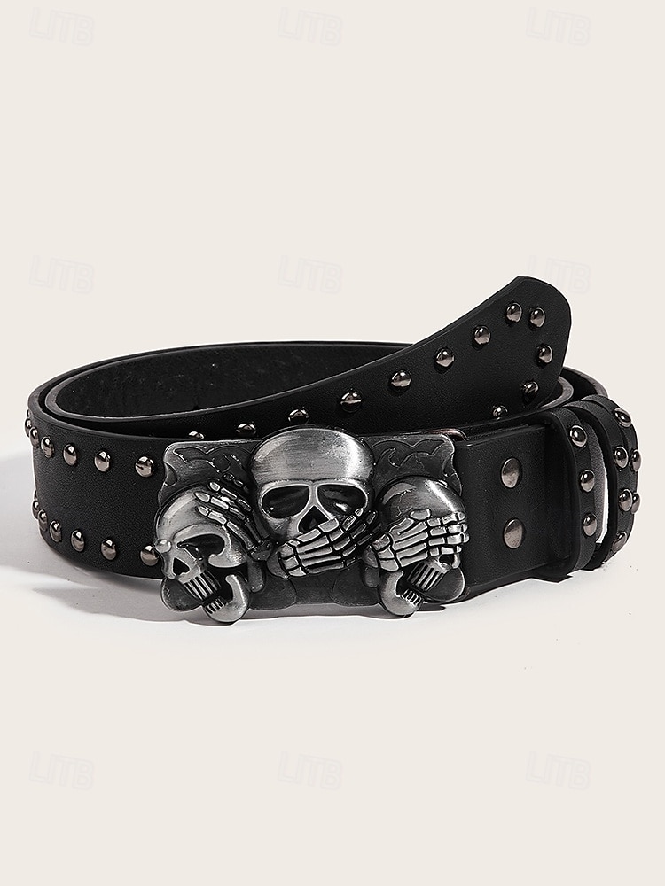 Ceinture en cuir cloutée pour homme avec motif squelette et os croisés, style gothique vintage pour les fêtes d'Halloween, la mode punk et les vêtements décontractés de 2025 ? $11.99 –P3