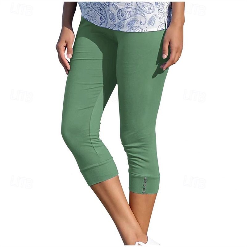 Women's Capri Pants Leggings Casual Athleisure Calf-Length High Waist Plain Elastic Waist Breathability Stretchy Vacation Street Daily Wear Wine Depression Green Black Pink Summer Spring Regular Fit 2025 - $13.99 –P9
