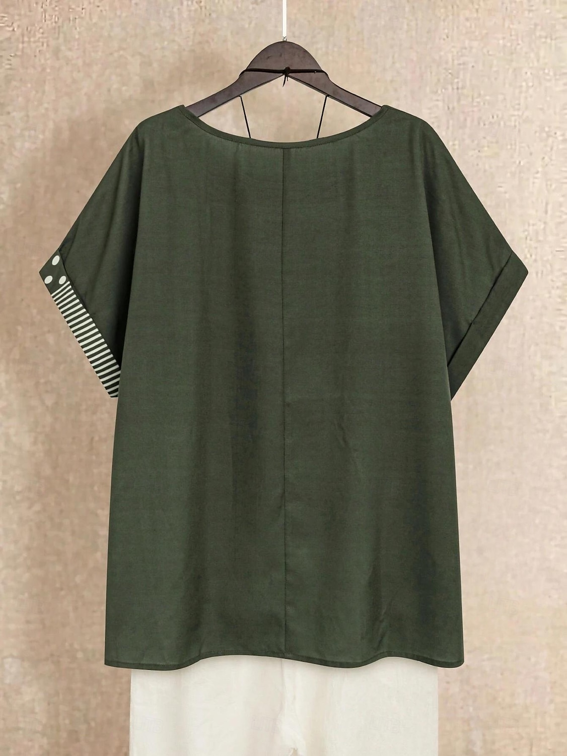 Dame Bluse Grafisk Polkadotter Stripet Grunnleggende Kortermet Crew-hals Vanlige topper Ferie Knapper Trykt mønster Svart Navyblå Grønn Sommer Vår 2025 - $26.99 –P6
