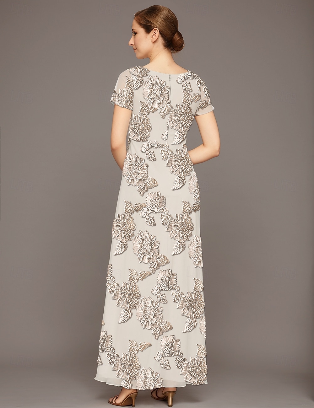 A-Linien-Kleid für die Mutter der Braut, elegant, luxuriös, U-Boot-Ausschnitt, bodenlang, Chiffon, Spitze, kurze Ärmel, mit Rüschen, 2025 2025 - $145.99 –P3