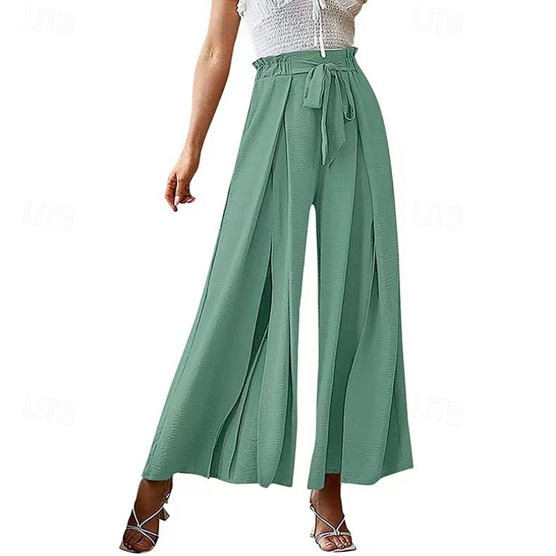 Mulheres Perna larga Calças Roupa de rua Casual Comprimento total Natural Tecido Bolsos Com Cordão Design de cordão elástico Exterior Confortável Final de semana Streetwear Magenta Camelo Adamascado de 2025 por $18.99 –P19