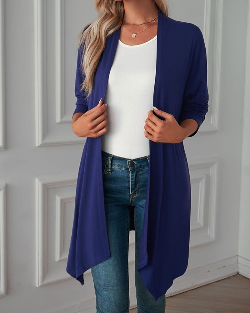 Damen Pullover Strickjacke Urlaub Mode Täglich Einfarbig Gerippt Öffnung vorne Gestrickt Langarm Lange Oberteile Stricken Ferien Ausgehen Wochenende Schwarz Weiß Herbst Winter 2025 - $22.99 –P19