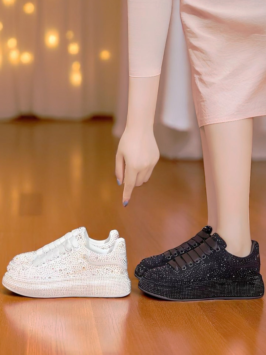 Tênis plataforma feminino branco com strass - sapatos de festa brilhantes com cadarço e detalhes em cristal para a vida noturna e para baladas de 2025 por $54.99 –P1