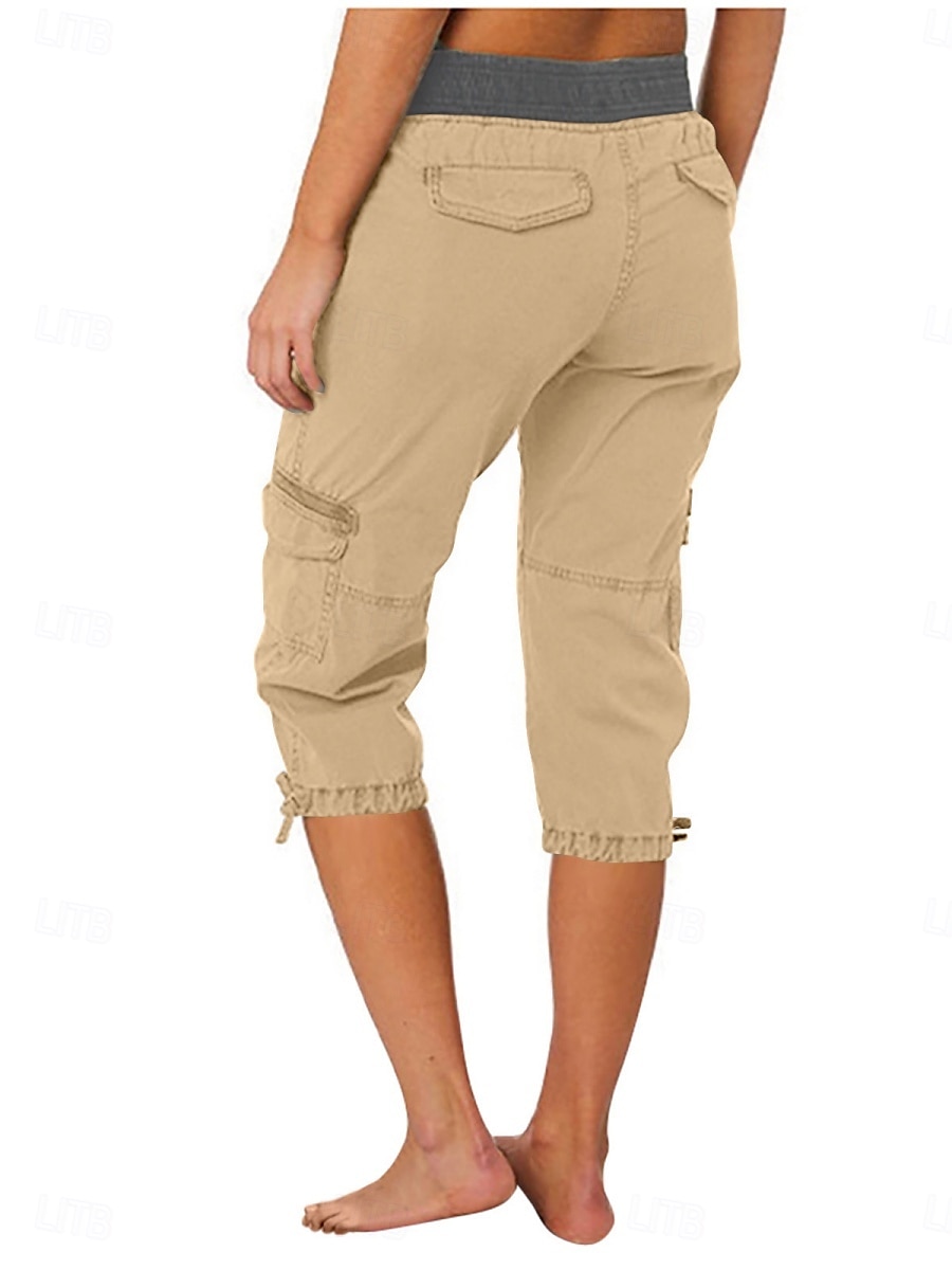 Dam Militärbyxor Semester Mode Streetwear Vadlängd Hög midja Slät Ficka Bekväm Mjuk Microelastisk Utomhus Gata Gul-Brun Svart Vit Orange Sommar Normal 2025 - $29.99 –P12