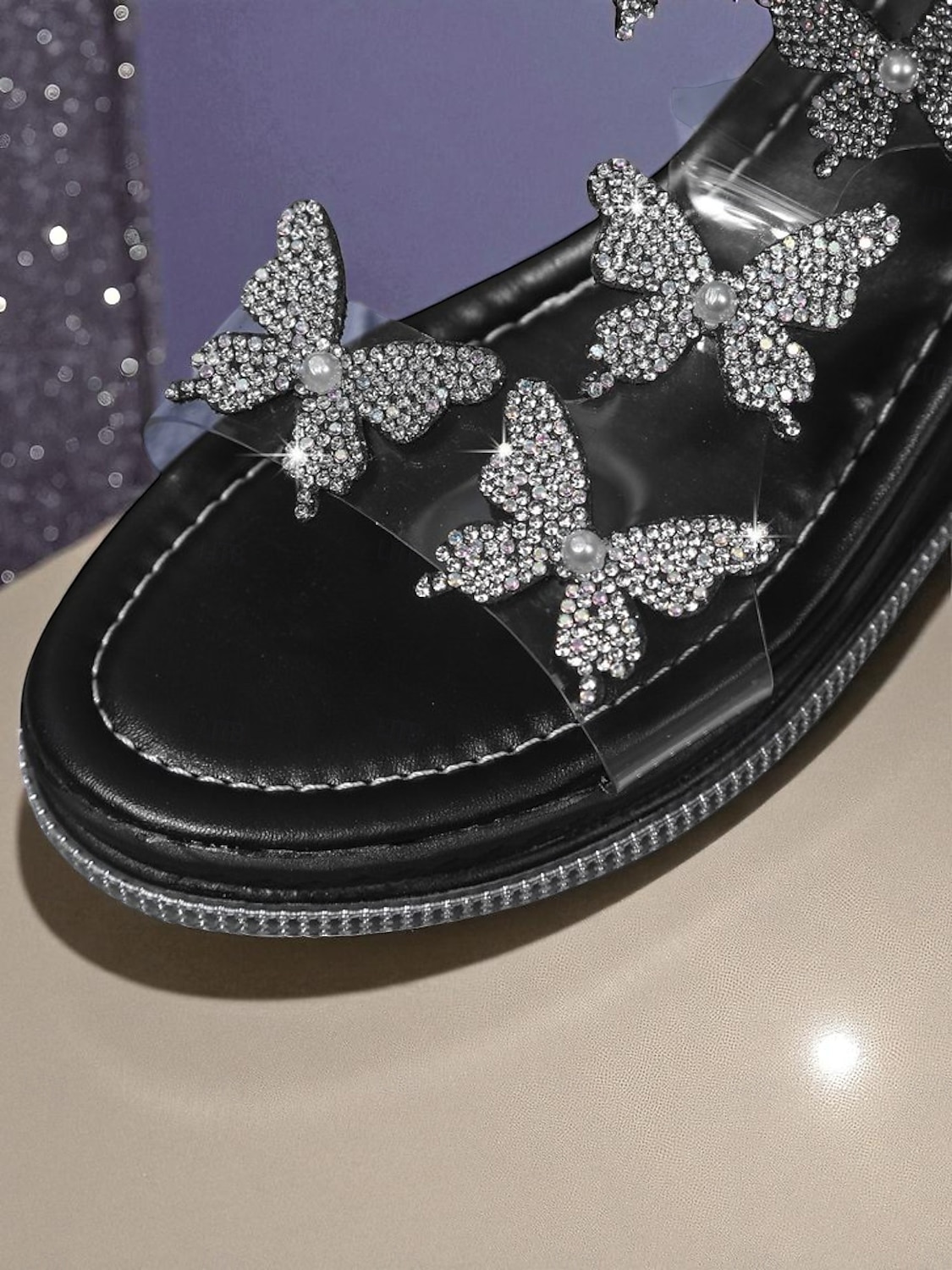 Dámské sandály s motýlím klínkem a zdobené kamínky - třpytivé boty na platformě pro noční život a klubové akce 2025 - $29.99 –P5