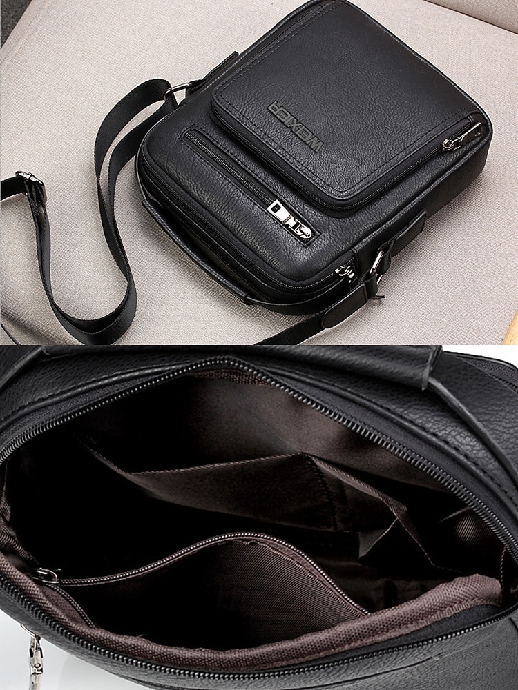 Borsa a tracolla da uomo in similpelle marrone e nera con più scomparti con cerniera per viaggi di lavoro e uso quotidiano in ufficio del 2025 a $24.99 –P7