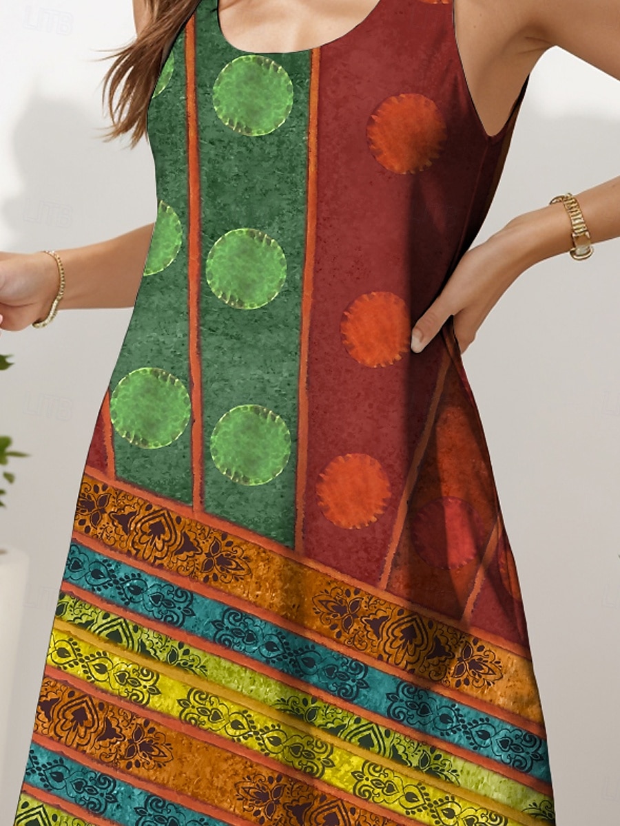 Women's Mini Dress Sundress A Line Dress Summer Dress Vacation Casual Boho Wedding Outdoor Home Regular Fit Floral Graphic Geometric Sleeveless U Neck Red Summer Spring 2025 - $21.99 –P3