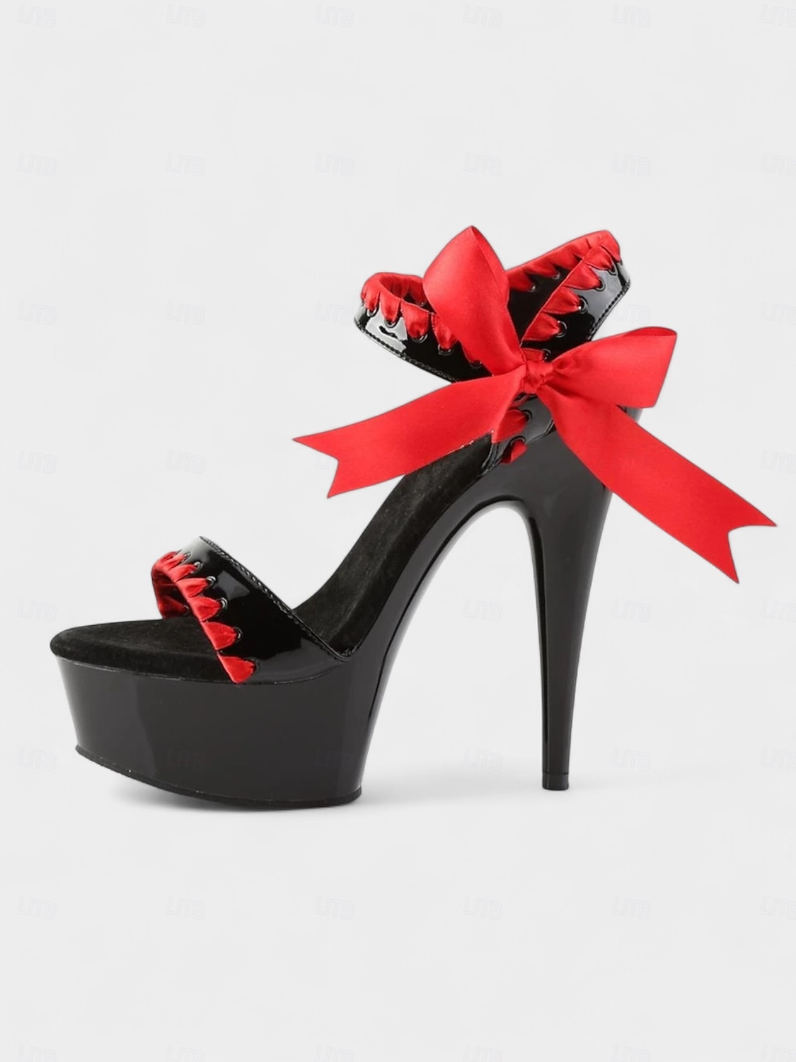 Escarpins à talons aiguilles noirs vintage années 1980 avec nœud en satin rouge – sandales gothiques lolita sexy à talons hauts pour fêtes, spectacles et tenues de club de 2025 ? $79.99 –P3