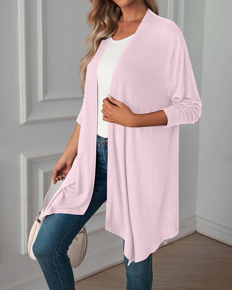 Damen Pullover Strickjacke Urlaub Mode Täglich Einfarbig Gerippt Öffnung vorne Gestrickt Langarm Lange Oberteile Stricken Ferien Ausgehen Wochenende Schwarz Weiß Herbst Winter 2025 - $22.99 –P14