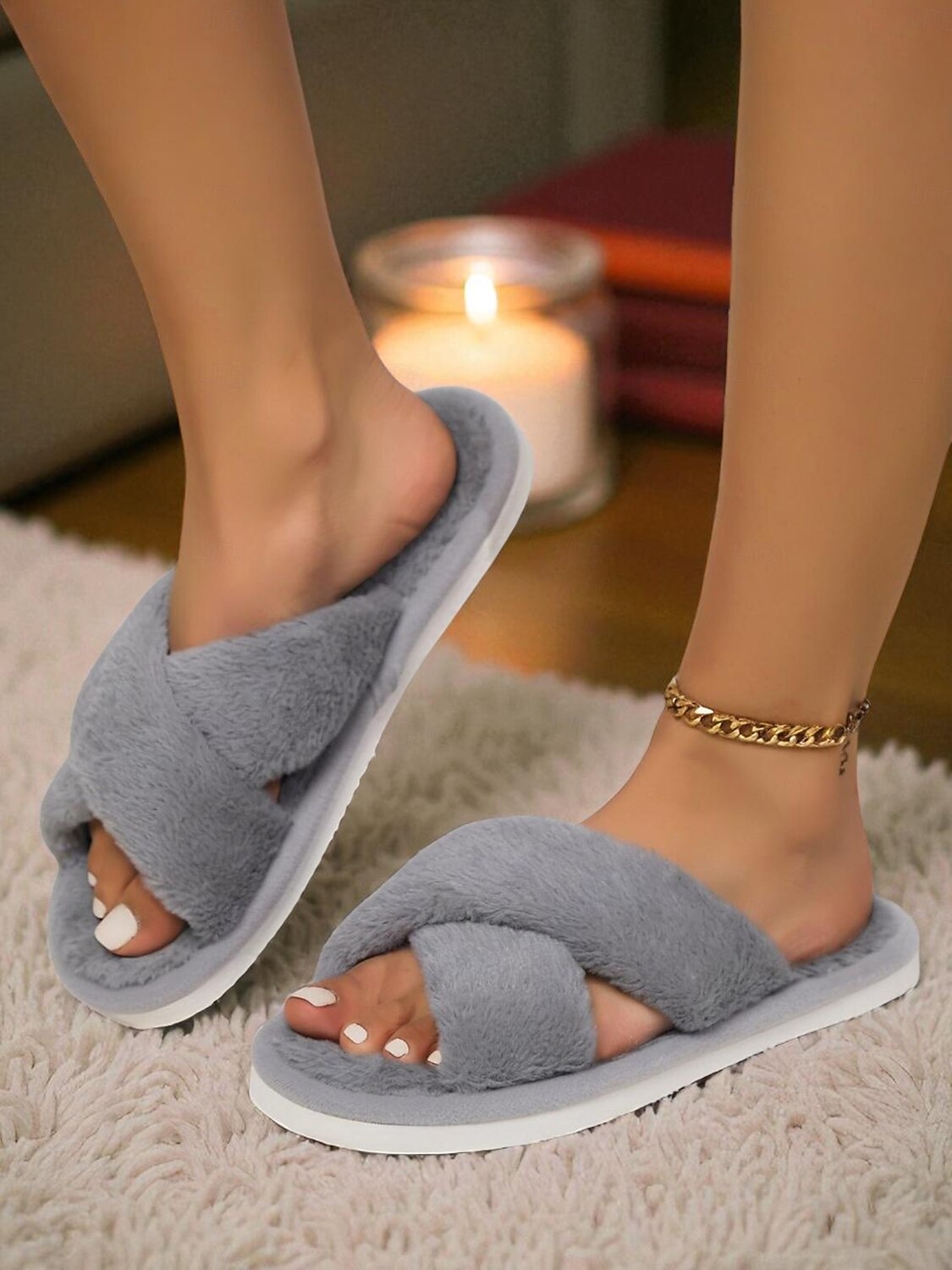 chinelos femininos com tiras cruzadas e felpudas – chinelos macios e felpudos para ambientes internos, para quarto, spa em casa e noites aconchegantes de 2025 por $14.99 –P2