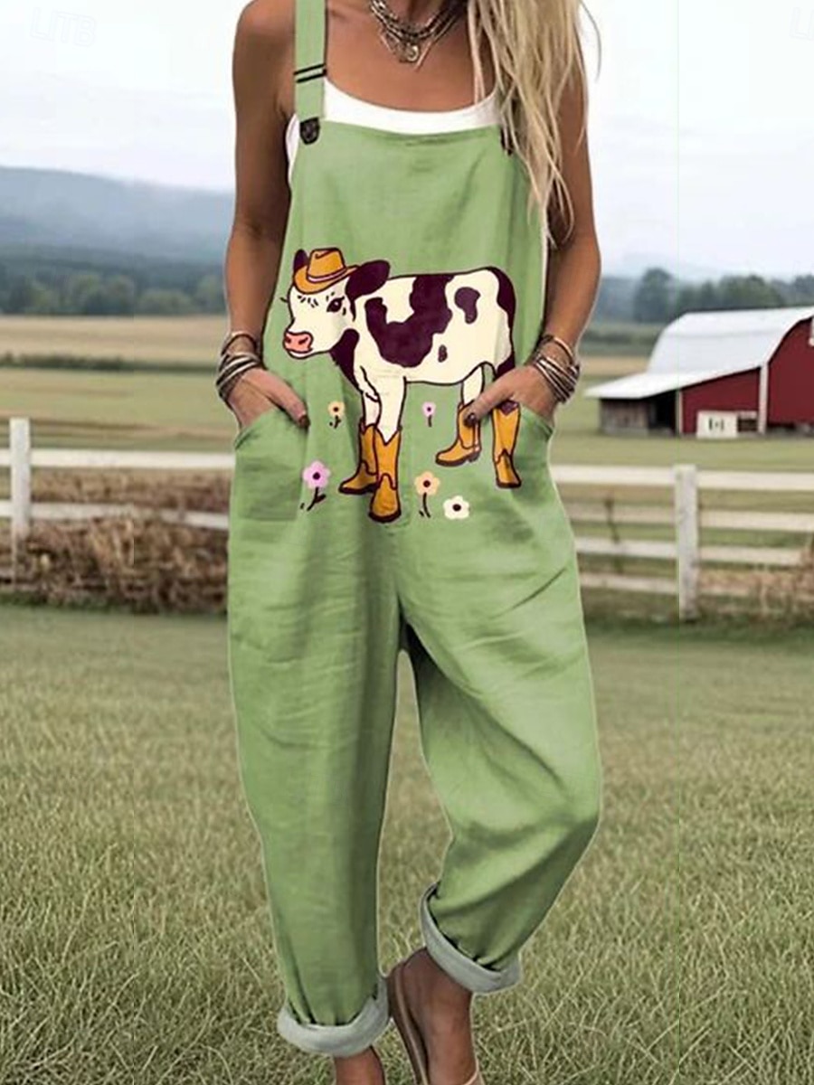Women's Dungarees Active Floral Sleeveless Drawstring with Pocket Daily Vacation Loose Fit Blue Royal Blue Green Summer 2026 - $45.99 –P1
