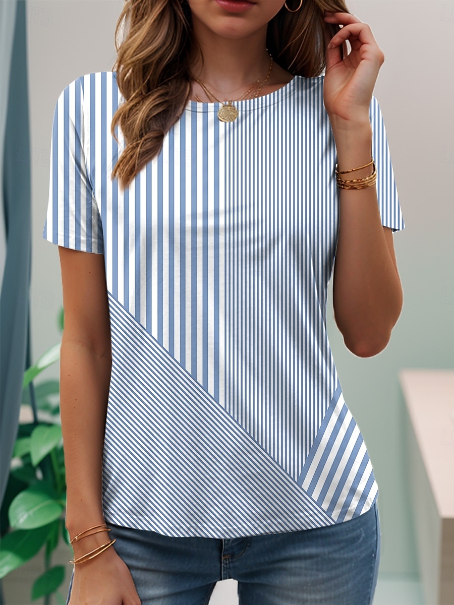 Femmes T-shirt Graphique Élégant Classique Occasionnel Manche Courte Col en V Hauts Réguliers Quotidien Imprimé Jaune Vert Claire Rose Claire Bleu Violet Été Printemps de 2025 ? $19.99 –P1