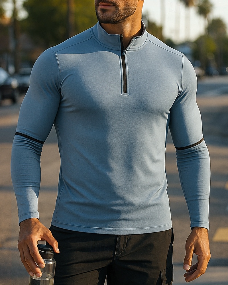 2025年 男性用 ランニングトップ ランニングTシャツ クォータージップ 長袖 Tシャツ ソリッド 速乾性 ライトウェイト 高通気性 テニス ゴルフ ランニング スポーツウェア アクティブウェア ダークグレー ブラック ホワイト  コレクション – $25.99 –P1