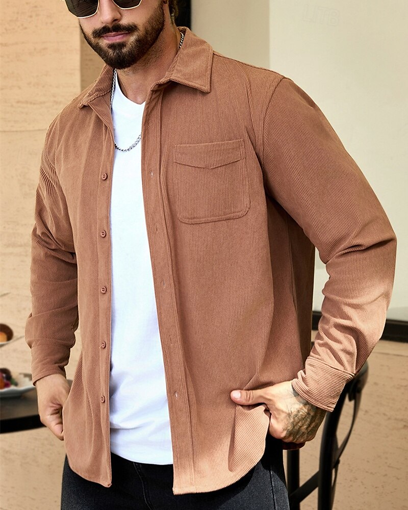 Per uomo Giacca Leggera Giacca in Velluto a Coste Giacca Casual Vacanza Quotidiano Resistente all'usura Tasca Primavera Autunno Semplice Moda Classico Bavero Regolare Nero Blu marino Cammello Marrone del 2025 a $24.99 –P1