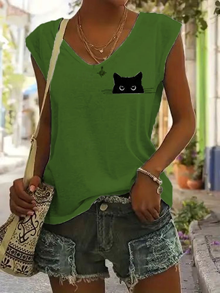 Dame Camisole Tank Top Grafisk Dyr Stilfull Fritid Ermeløs V-hals Vanlige topper Daglig Trykt mønster Hvit Rosa Blå Grønn Sommer Vår 2025 - $17.99 –P4