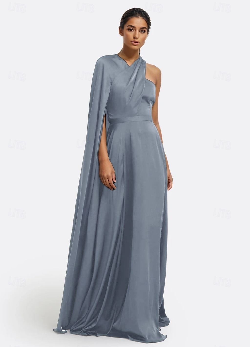 Vestido de Festa Longo A-Line Elegante Vestido Formal Casamento Sem Mangas Ombro Único Capas Satin Stretch com Pregas de 2025 por $142.99 –P6