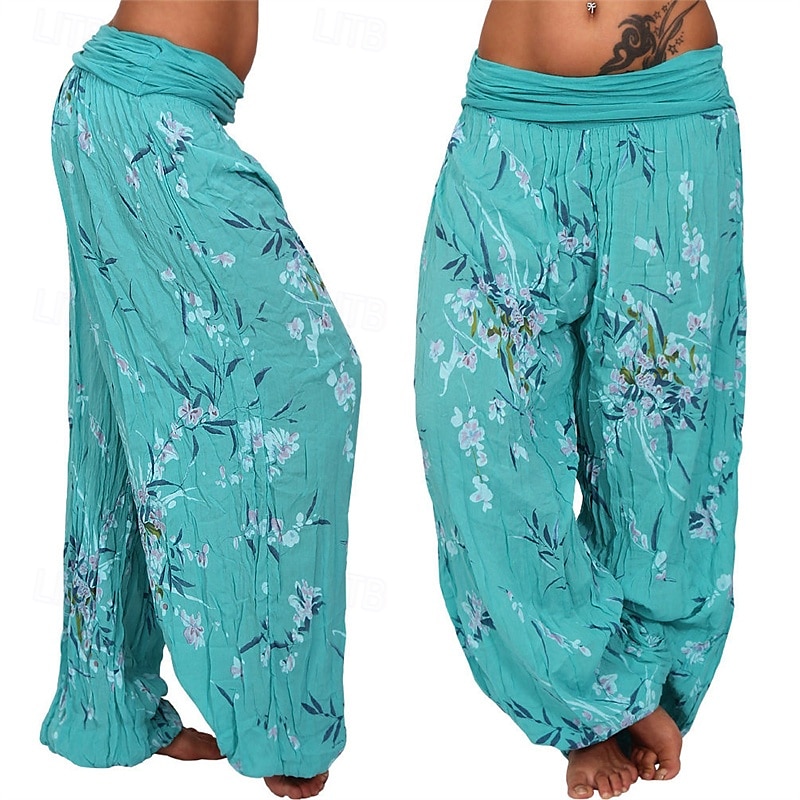 Dam Byxor Harem byxor Palazzo byxor Mode Boho Fullängd Medium Midja Mönster Elastisk midja Bekväm Microelastisk Gata Dagliga kläder Utekväll Vit Gul Ljusgrön Rosa Sommar Vår Normal 2025 - $19.99 –P13